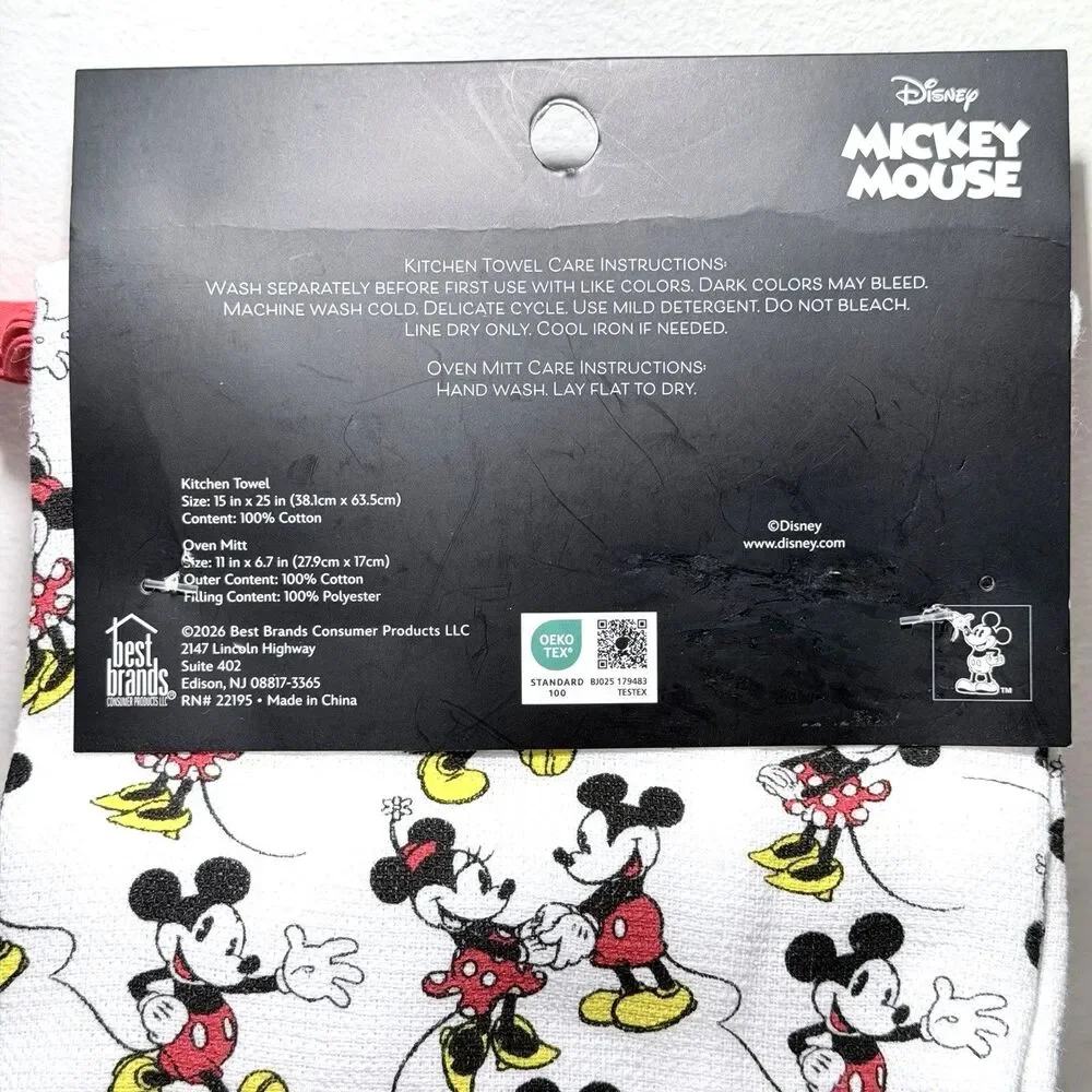 Disney Mickey/Minnie Mouse 3 Piece Kitchen Set 2 Oven Mitts, 1 Kitchen Towel NWT